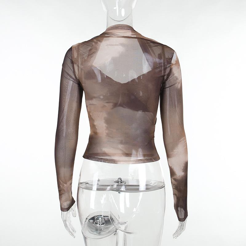 Long sleeve tie dye mesh top