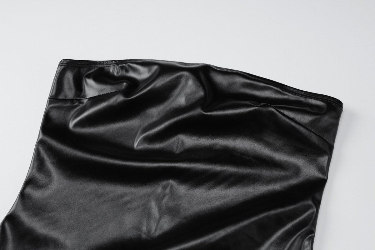 PU leather zip-up backless mini dress