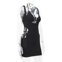 Halter metal letter hollow out cut out mini dress