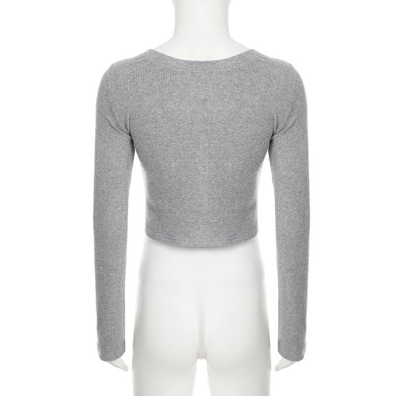 Long sleeve crewneck lace up crop top