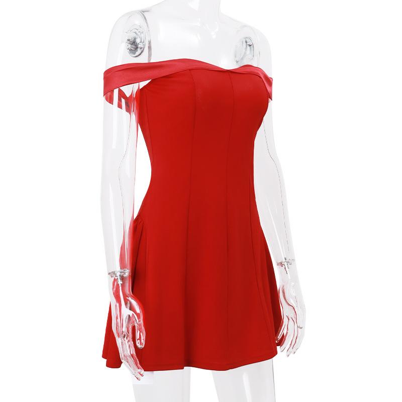 Off shoulder off shoulder zip-up mini dress  | red tango dress