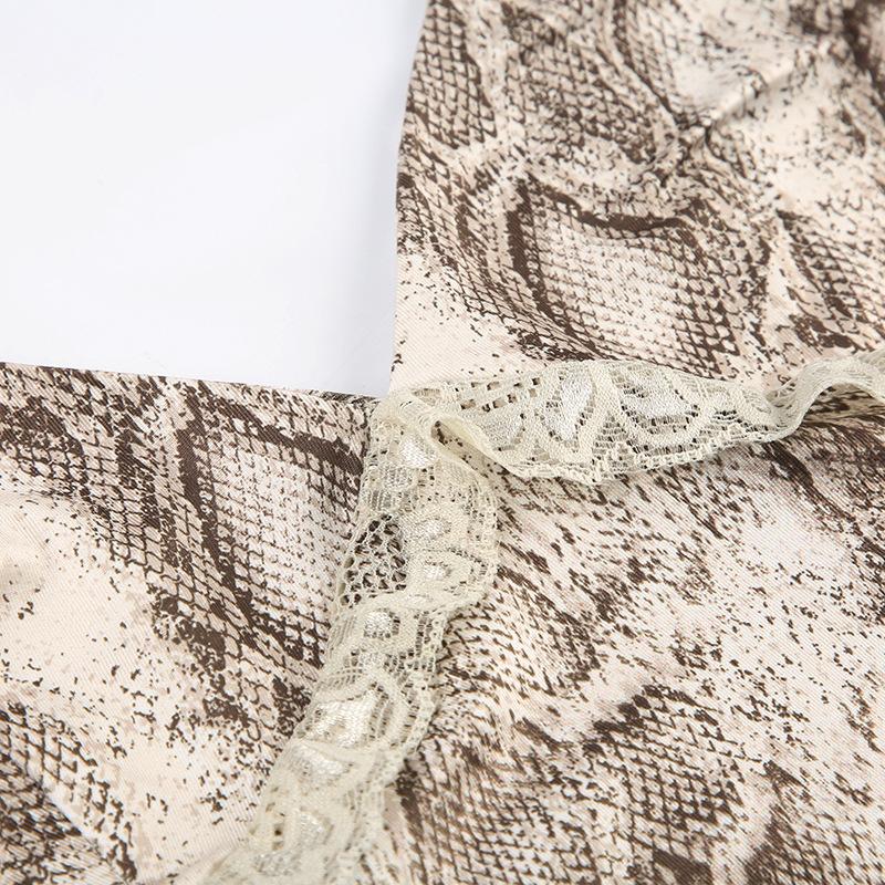 Snake print v neck lace hem cami top