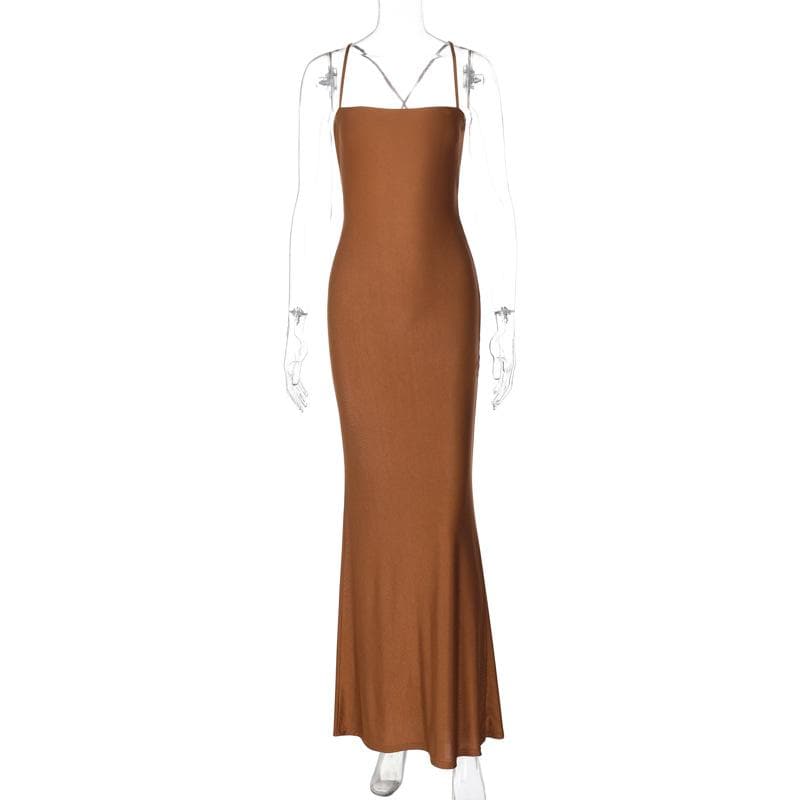 Hollow out ruched cross back cami cut out maxi dress  | red tango dress  | black rave dress