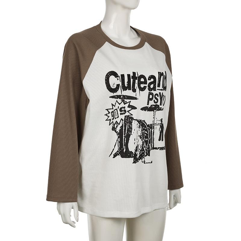 Crewneck long sleeve contrast letter print top
