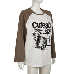 Crewneck long sleeve contrast letter print top