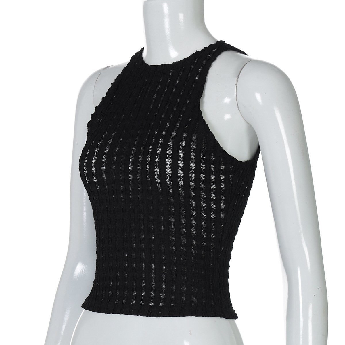 Sleeveless crewneck textured tank top