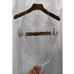 Halter metal chain beaded hollow out top