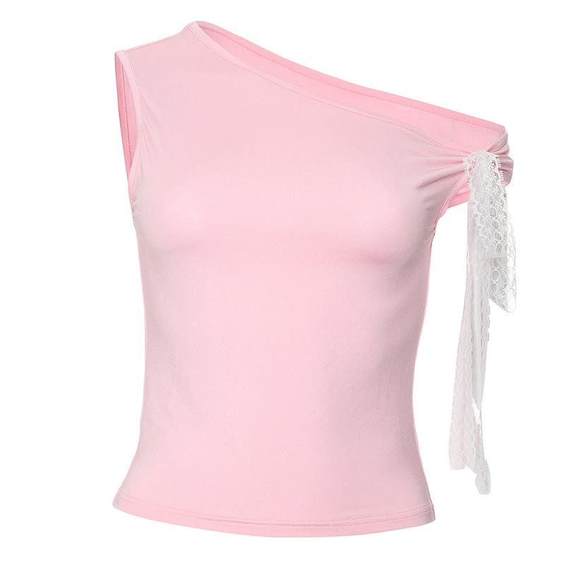 One shoulder irregular bowknot ruched top