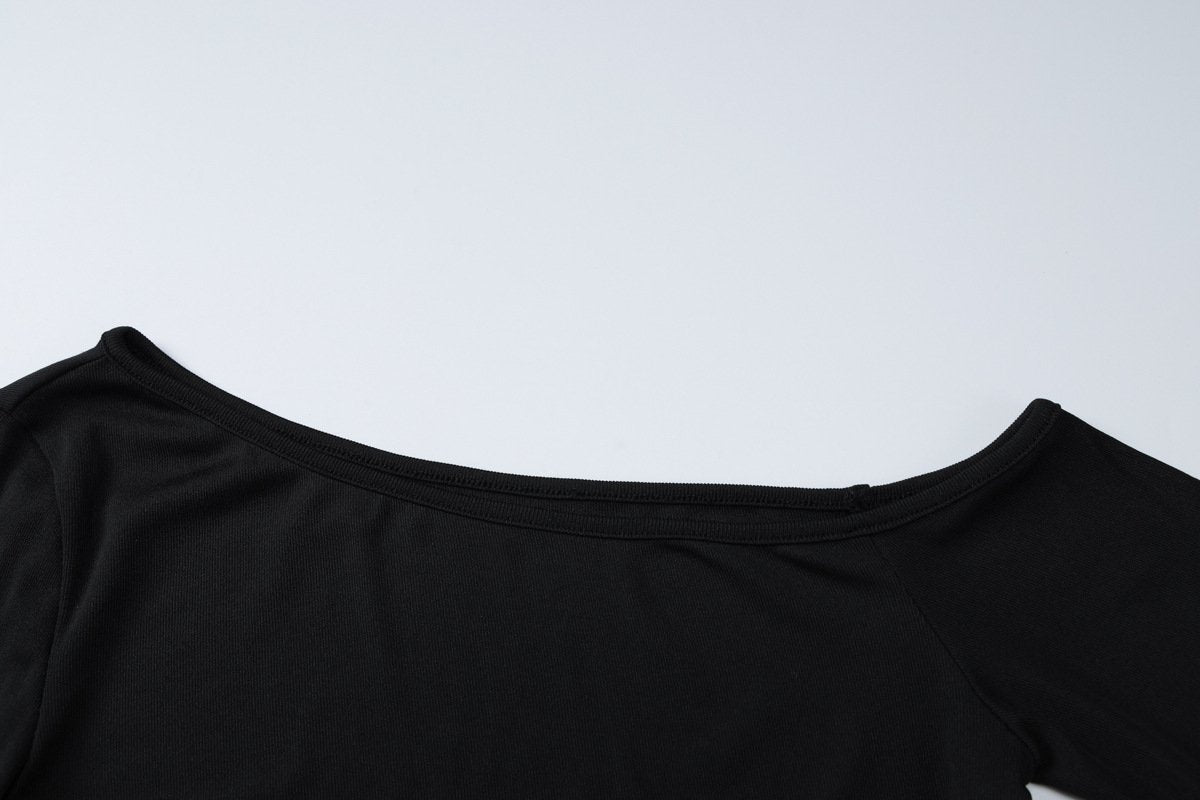 Halter one shoulder long sleeve beaded solid top