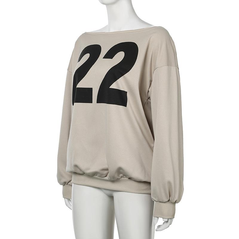Long sleeve off shoulder "22" print top