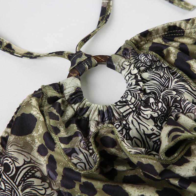 Leopard print halter o ring backless top