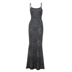 U neck print backless cami maxi dress