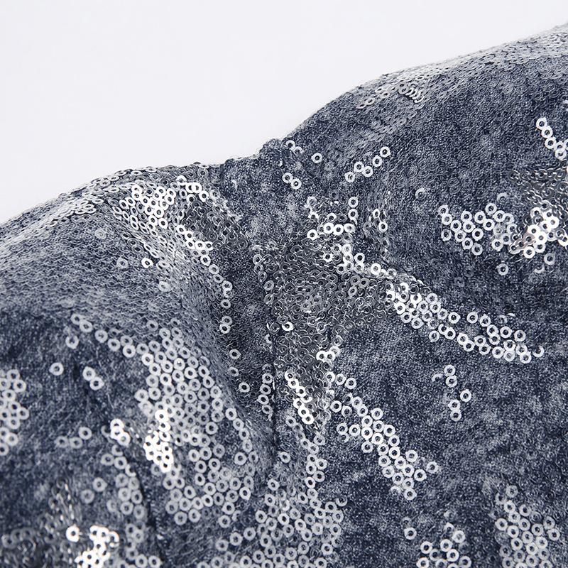 Glitter denim star pattern metal chain tube top