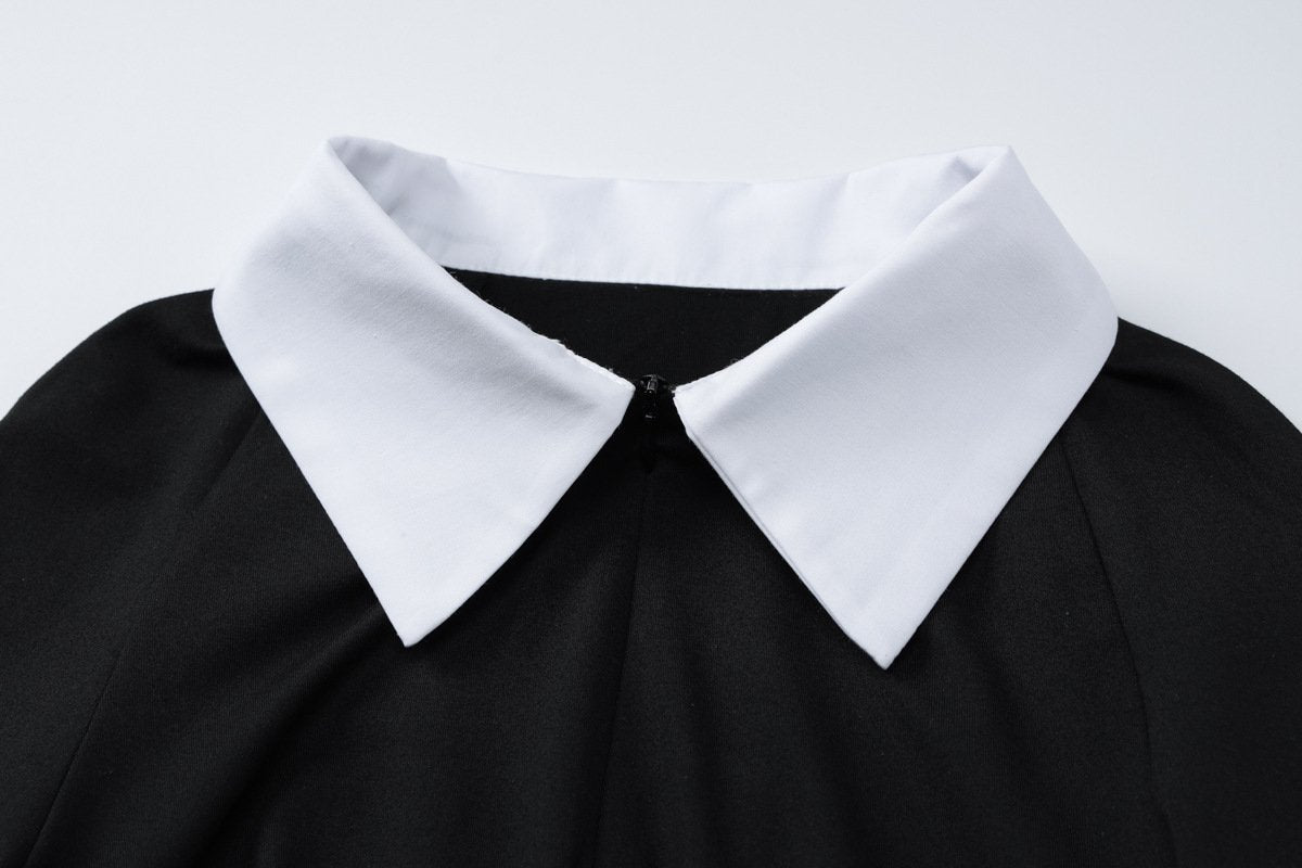 Turnover collar long sleeve zip-up button bodysuit