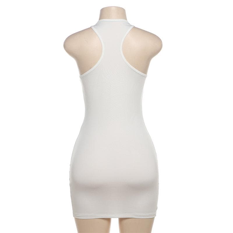 U neck “WETâ€?print sleeveless tank mini dress