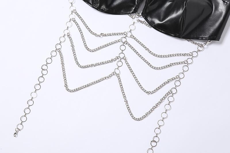 Halter PU leather o ring buckle metal chain top
