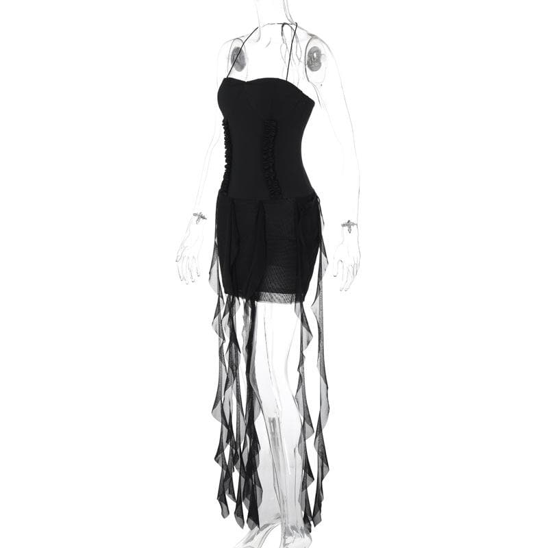 Halter ruffle sweetheart neck solid backless mini dress