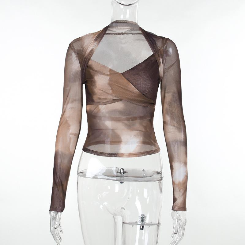 Long sleeve tie dye mesh top