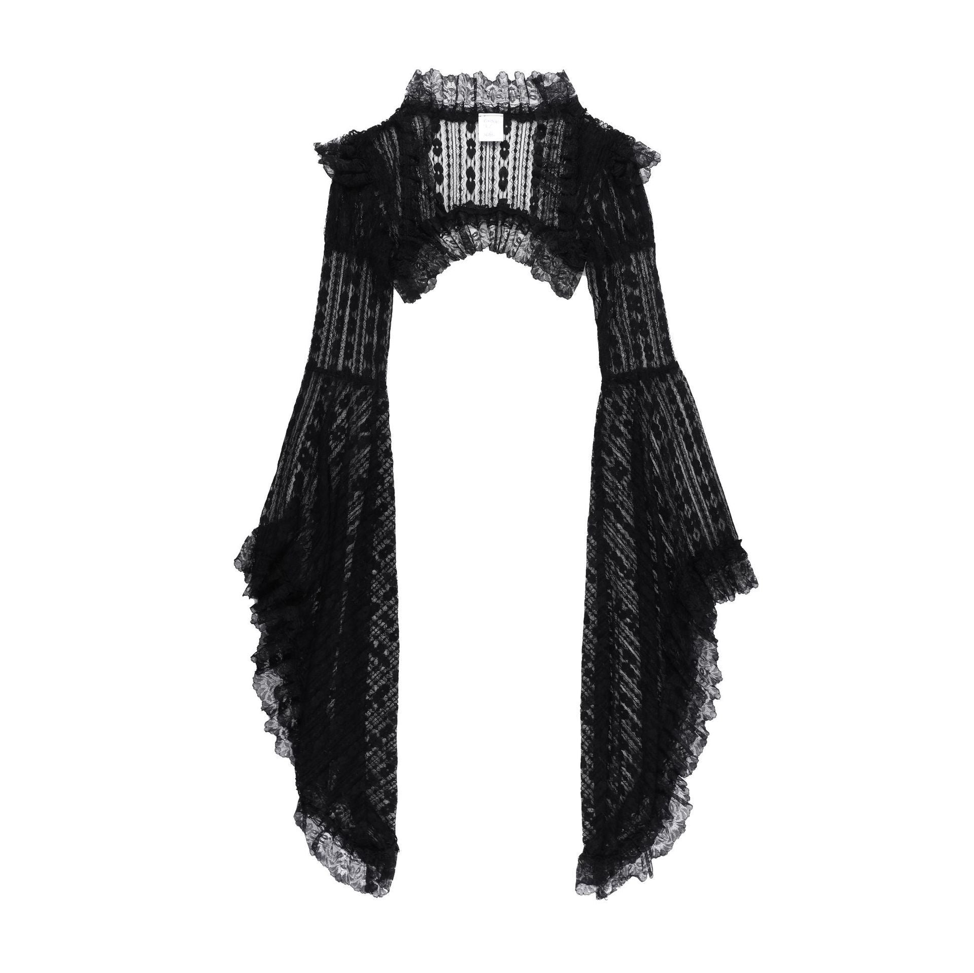 Long flared sleeve lace ruffle shrug top