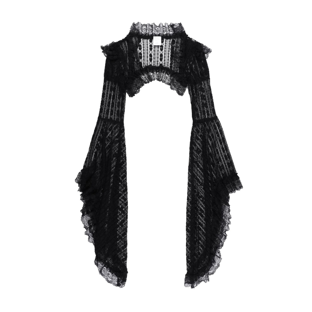 Long flared sleeve lace ruffle shrug top