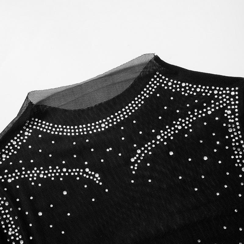 Long sleeve body pattern beaded sheer mesh mini dress  | samba dress