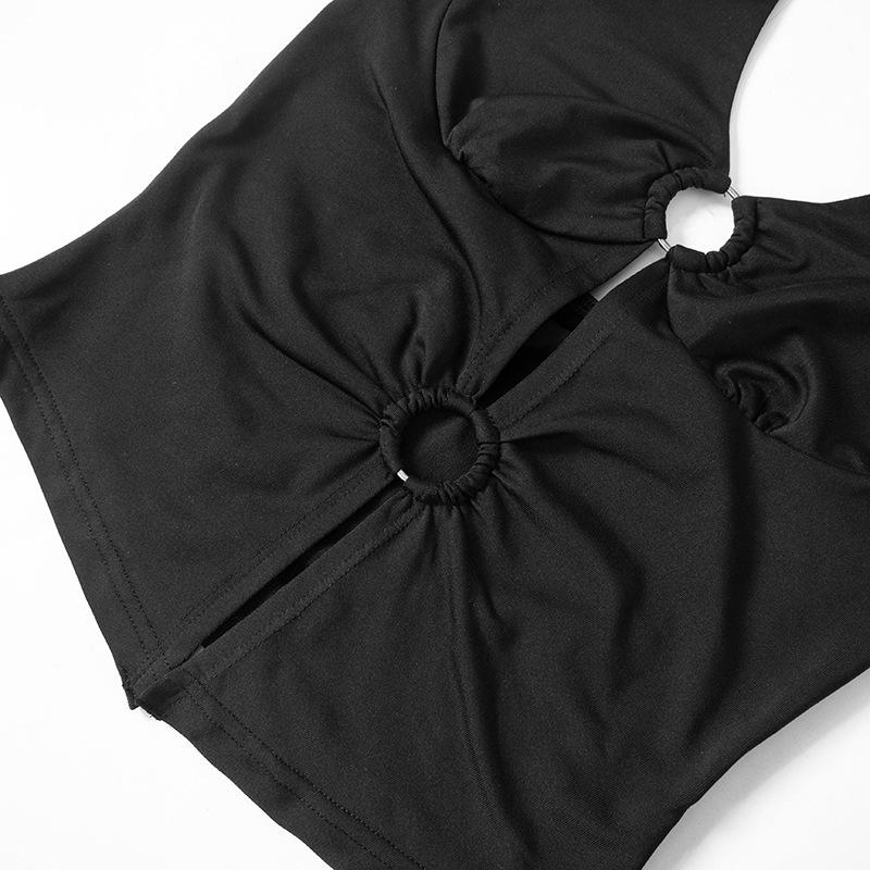 Halter v neck o ring backless top