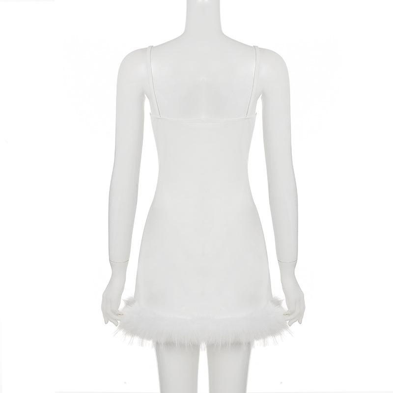 V neck fluffy cami mini dress