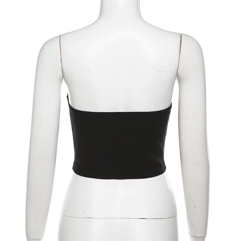 Hollow out stitch backless solid tube top