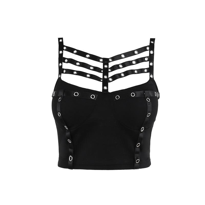 Hollow out backless solid sleeveless crop top