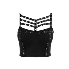 Hollow out backless solid sleeveless crop top