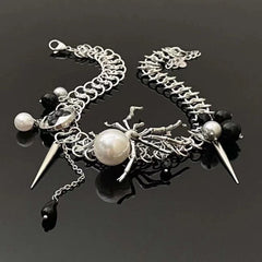 Faux pearl spider decor rivet choker necklace