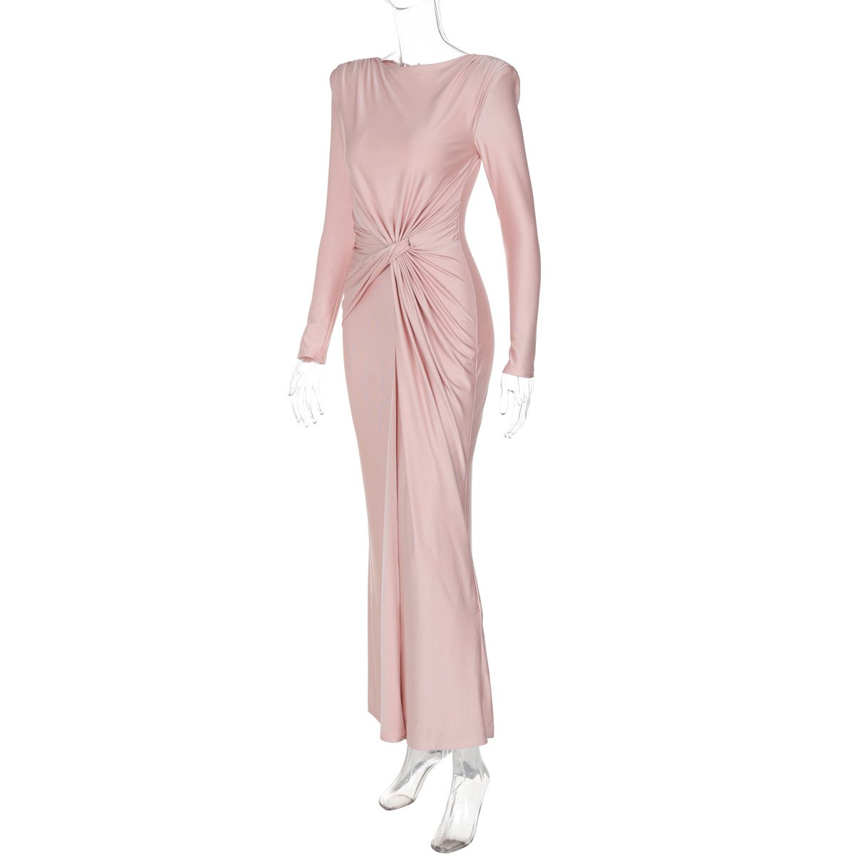 Long sleeve padded ruched maxi dress  | red tango dress
