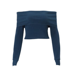 Off shoulder long sleeve knitted solid top