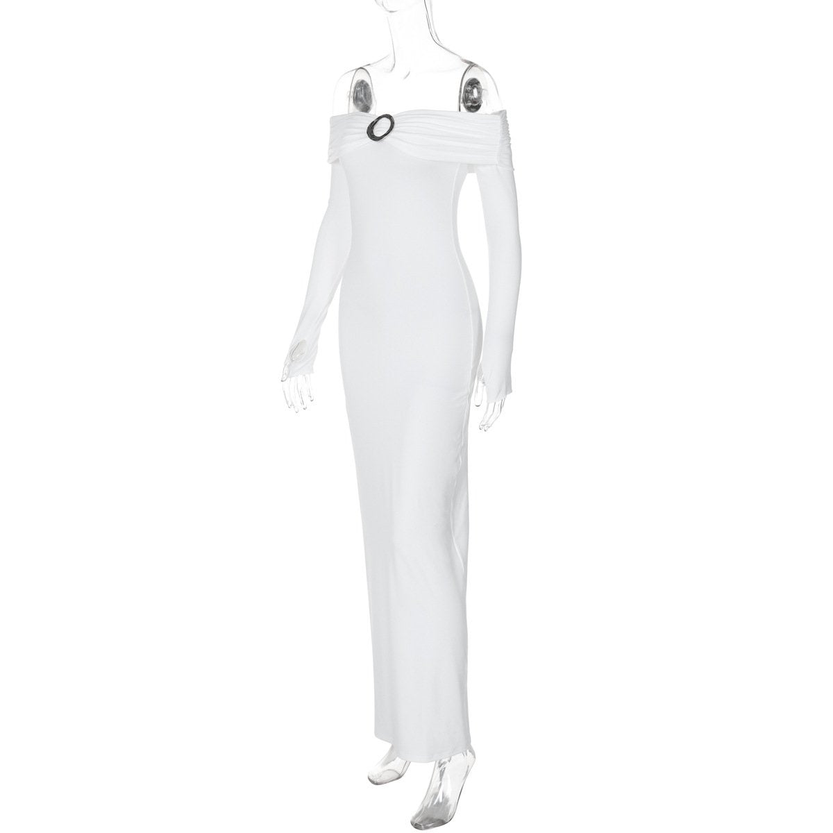 Off shoulder long sleeve slit o ring maxi dress