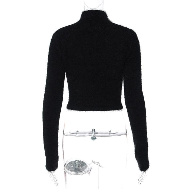 Long sleeve high neck fluffy pumpkin pattern contrast top