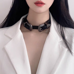 PU leather buckle adjustable choker necklace