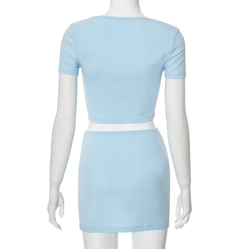 Short sleeve bowknot crop mini skirt set