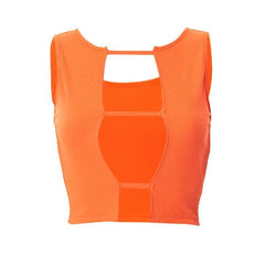 Hollow out sleeveless ribbed solid crop cut out top
