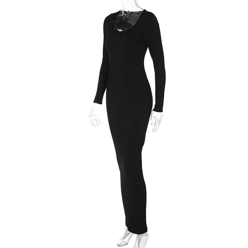 Long sleeve solid u neck maxi dress  | red tango dress