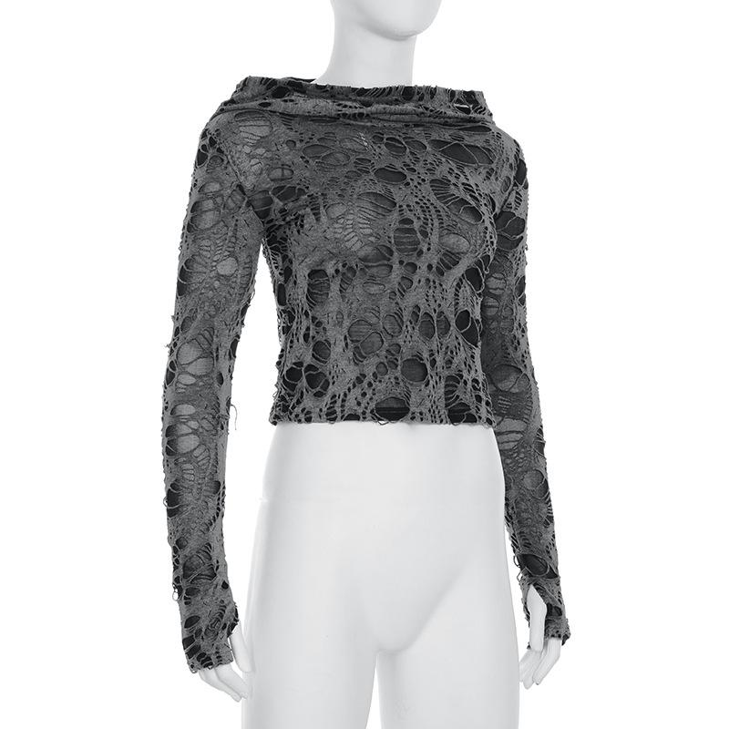 Hoodie long sleeve hollow out top