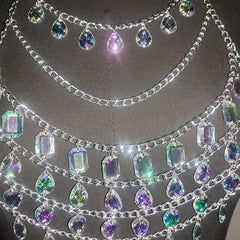 Halter crystal hollow out metal chain waist chain set