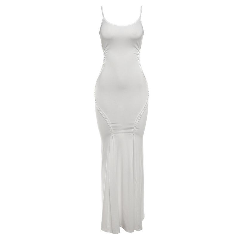 U neck hollow out solid cami maxi dress