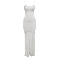 U neck hollow out solid cami maxi dress