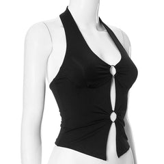 Halter v neck o ring backless top