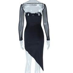 Sweetheart neck padded mesh shrug 2 piece midi dress