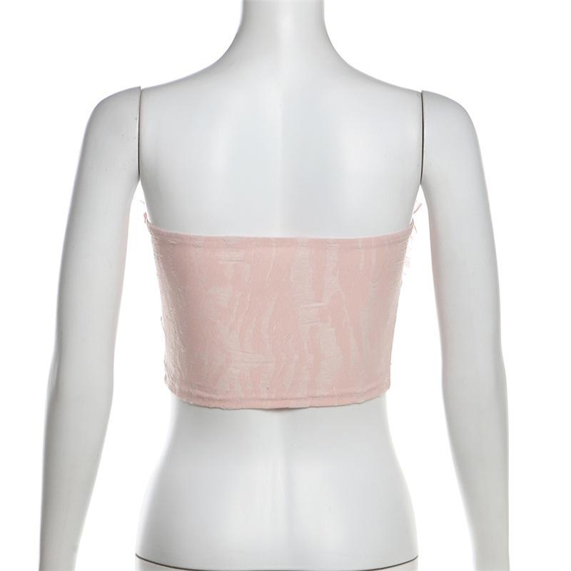 Heart pattern ruffle bowknot textured tube top