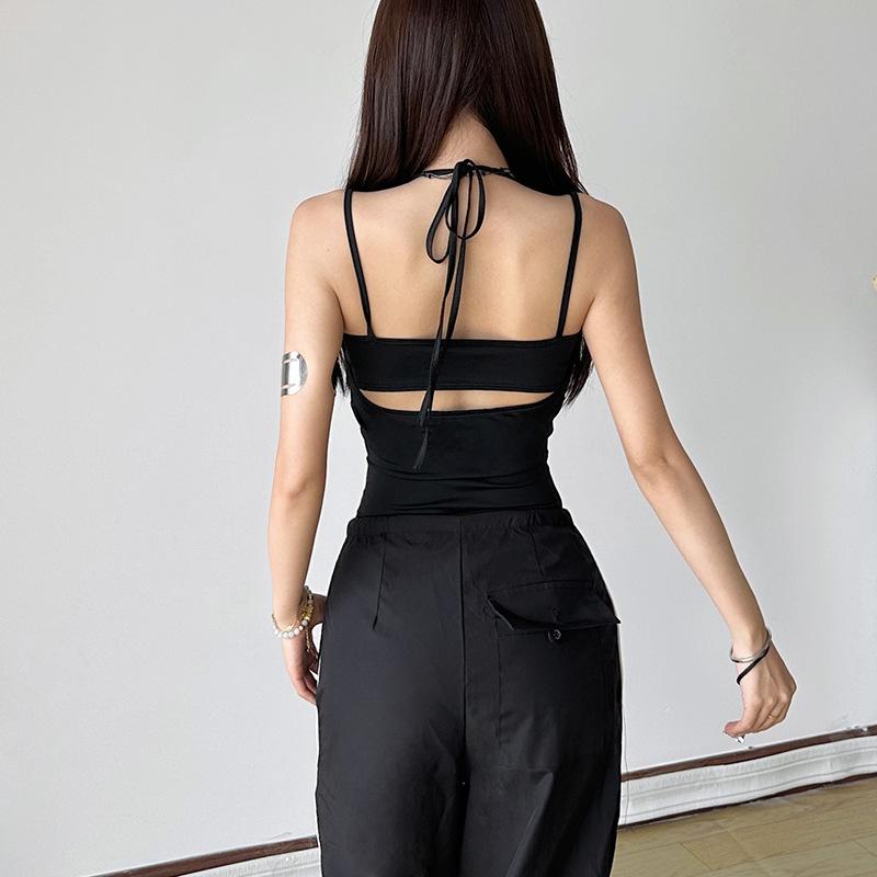 Halter v neck hollow out 2 piece cami bodysuit