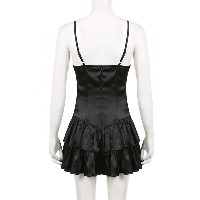 Satin v neck backless zip-up ruched solid cami mini dress
