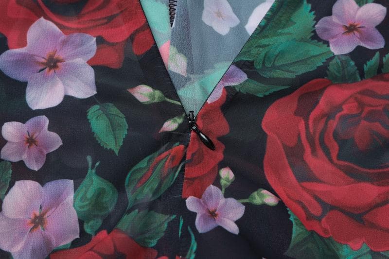 Cowl neck flower print zip-up contrast backless cami maxi dress  | red tango dress