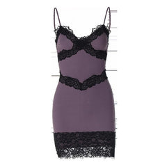 Lace hem patchwork v neck zip-up cami mini dress